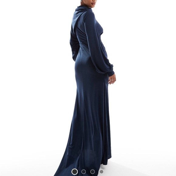🆕 listing! ASOS Blue Ruched Long Sleeve Gown - Picture 9 of 12